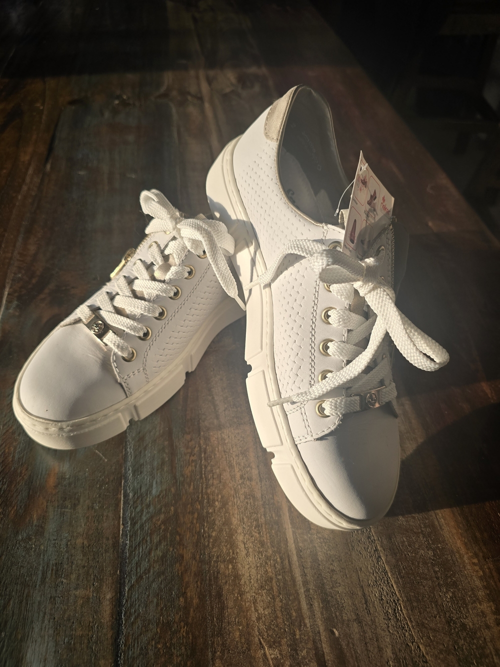 Rieker Women's White Lace-Up Perforated Sneakers